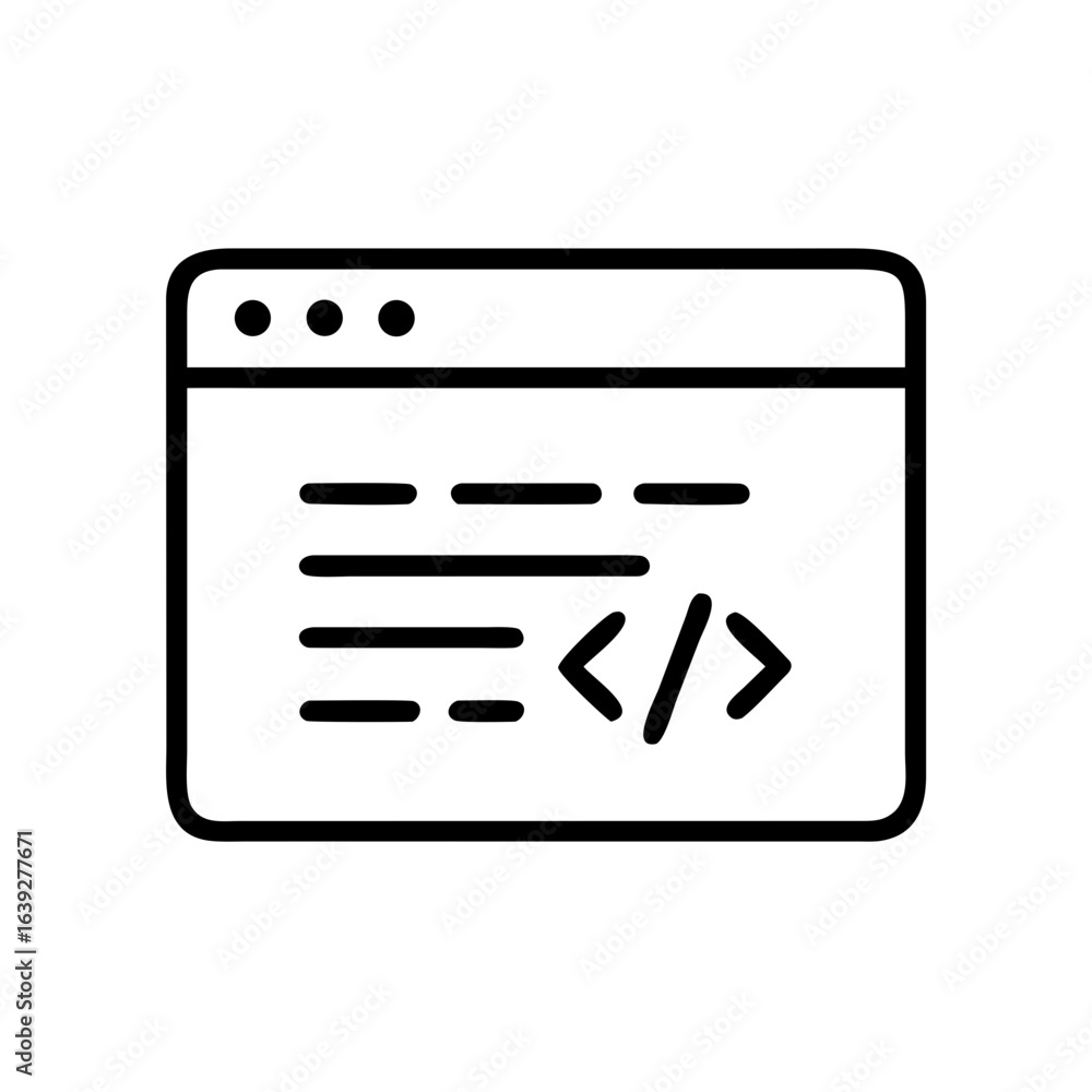 Poster illustration of a code window with three dots and code symbols on a white background design art 100