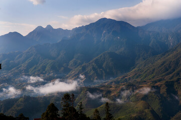 Scenic view of the mountainous landscapes of Sapa, Vietnam. 