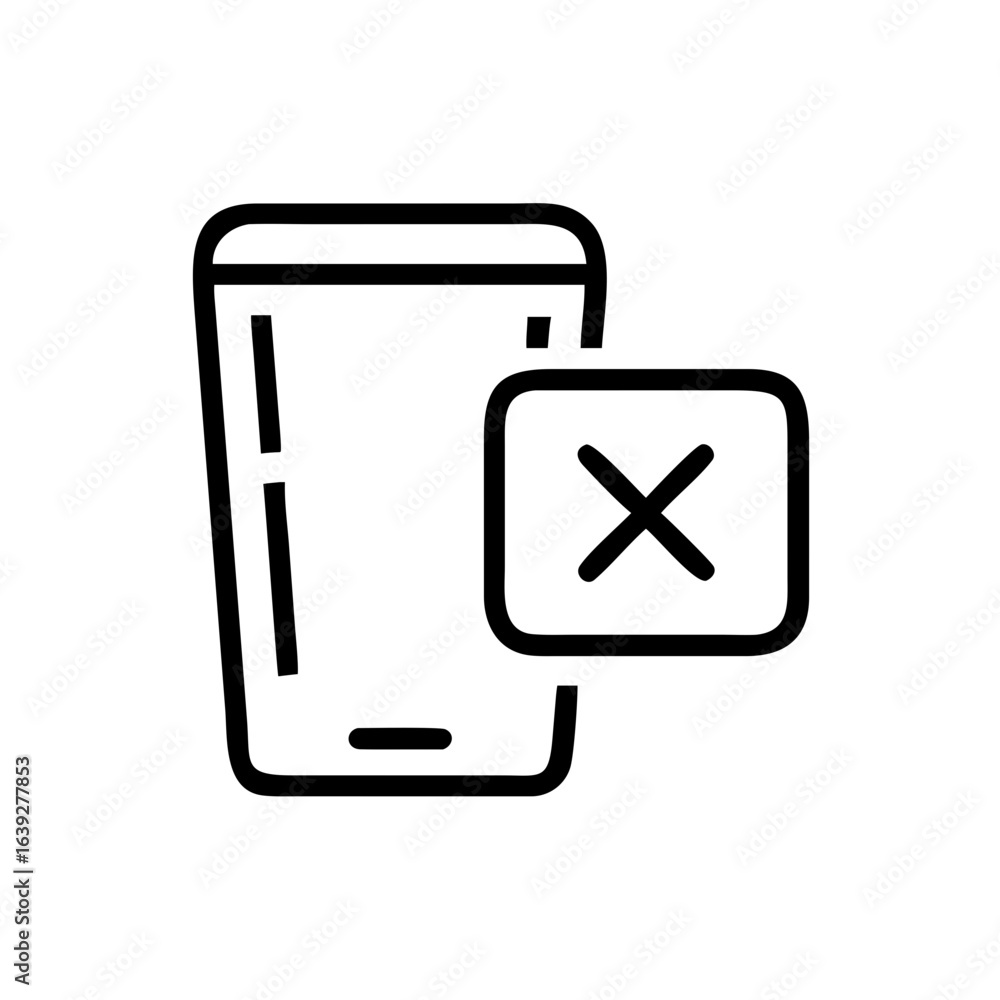 Poster outline of a smartphone with a rounded square containing an x symbol indicating a deletion or remova