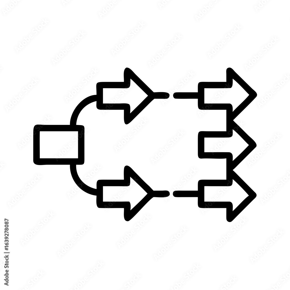 Poster diagram showing a square branching out into six arrows indicating multiple directions or pathways fo