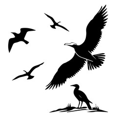 set of silhouettes of birds