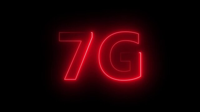 7G Network Icon Animation in Neon. Glowing Computer and Smartphone Wi Fi Internet Symbol on Black Background. 4K video 