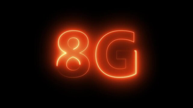8G Network Icon Animation in Neon. Glowing Computer and Smartphone Wi Fi Internet Symbol on Black Background. 4K video 