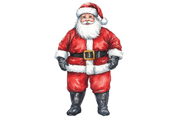Charming watercolor drawing of Santa Claus spreading holiday cheer in a snowy setting