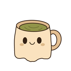 Matcha Latte in Ghost Mug with Heart Steam – Cozy Halloween Illustration