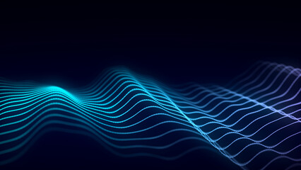 Color abstract wave background with dots and lines moving in space. Technology illustration. Futuristic modern dynamic wave. 3d rendering.