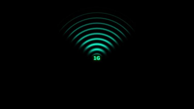 1G network Wi-fi icon concept loop animation video with radio waves on black background. 4k video animation.