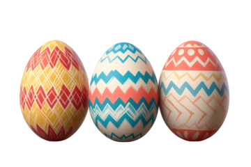 Colorful Easter eggs with intricate designs isolated on a transparent background showcasing festive decorations for spring celebrations