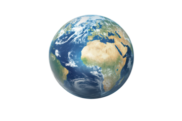 Realistic planet earth displaying continents and oceans against a transparent background, highlighting Earth's natural beauty and geography