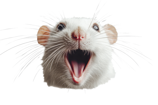 Rat face shot showcasing detailed features with a focused expression against a transparent background, allowing for a clear view of its unique characteristics and whiskers
