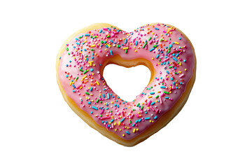 Heart shaped donut with pink icing and colorful sprinkles makes a delightful treat for any occasion, perfect for celebrations or as a sweet snack