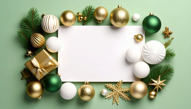 Festive holiday decorations christmas theme decorative content green background flat lay view celebration concept