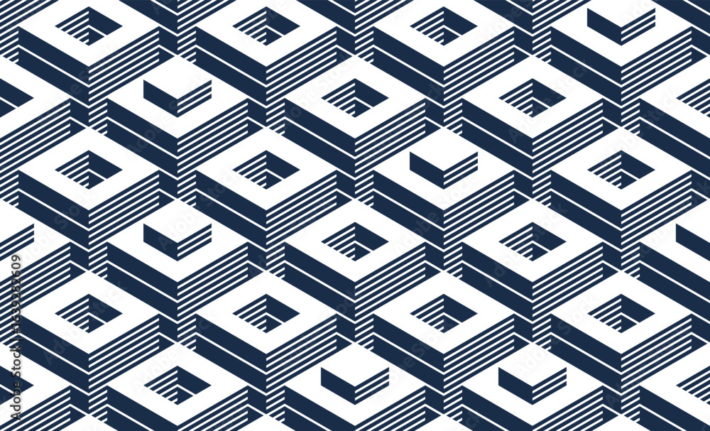 Aufkleber 3d cubes seamless background, abstract tiling endless pattern with blocks, cubic optic construction 