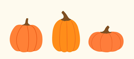 Set of autumn harvest orange pumpkins element.
Fall pumpkin flat stock vector illustration.
Design element for Halloween,harvest festival, Thanksgiving . 
fresh vegetable.
