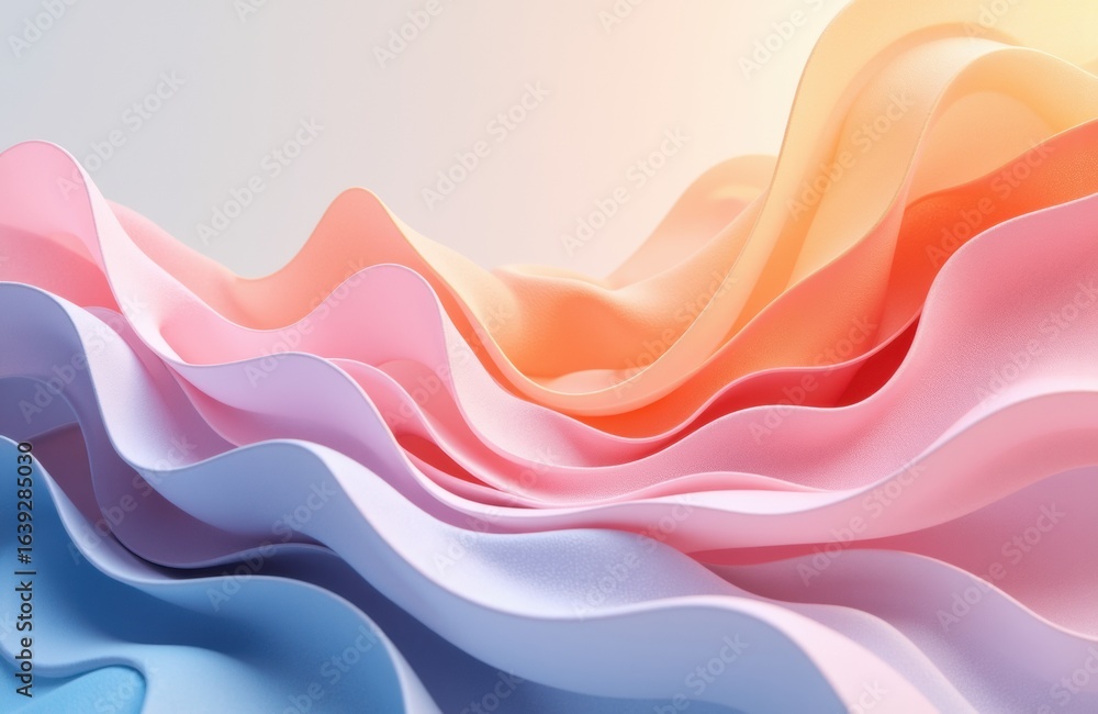 Poster colorful flowing fabric with smooth curves and pastel shades creating a soft abstract background
