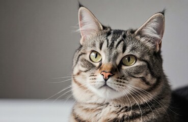 Obraz premium A close-up of a tabby cat with striking yellow-green eyes and detailed fur patterns