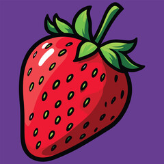 Obraz premium Vibrant Red Strawberry with Green Stem on a Bold Purple Background
