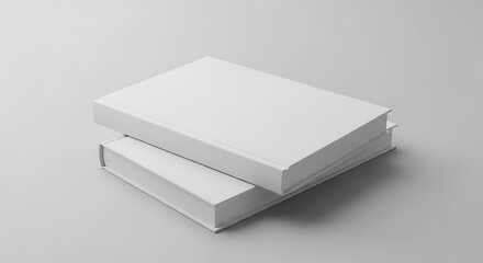Naklejka premium Two Blank White Hardcover Books Stacked on a Light Grey Surface for Mockup or Design Template Presentation Minimalist Style
