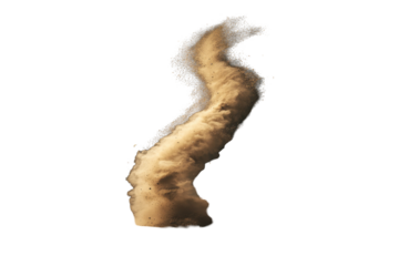 Dust devil creates a swirling whirlwind of dust in a dry landscape under a clear sky during daylight hours