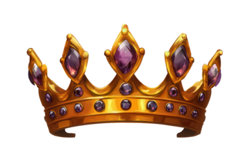 Elegant hand-drawn crown illustration featuring intricate purple gemstones and a classic gold design for royal themes