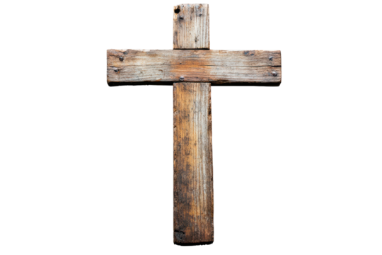 Old wooden cross isolated against a transparent background capturing the rustic charm and timeless significance of traditional craftsmanship - Powered by Adobe