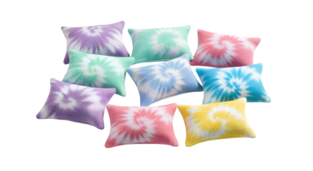 Scented sachets in tie-dye pastel fabric, isolated on white background