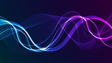 Modern data flow illustration, abstract light wave on a dark background.