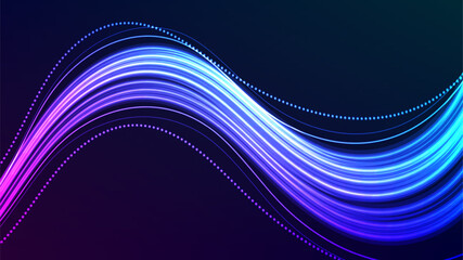 Modern data flow illustration, abstract light wave on a dark background.