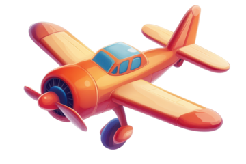 Bright and colorful cartoon airplane icon designed with cute features, ideal for children's themes and aviation-related projects in cheerful colors