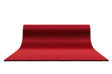 Red carpet laying flat on a transparent background showcasing a luxurious and elegant design for events, ceremonies, or celebrations with an inviting appearance and smooth texture