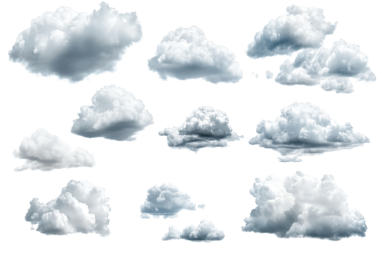 Fluffy white clouds scattered against a pure white background create a serene and tranquil visual experience that captures the essence of calmness in nature