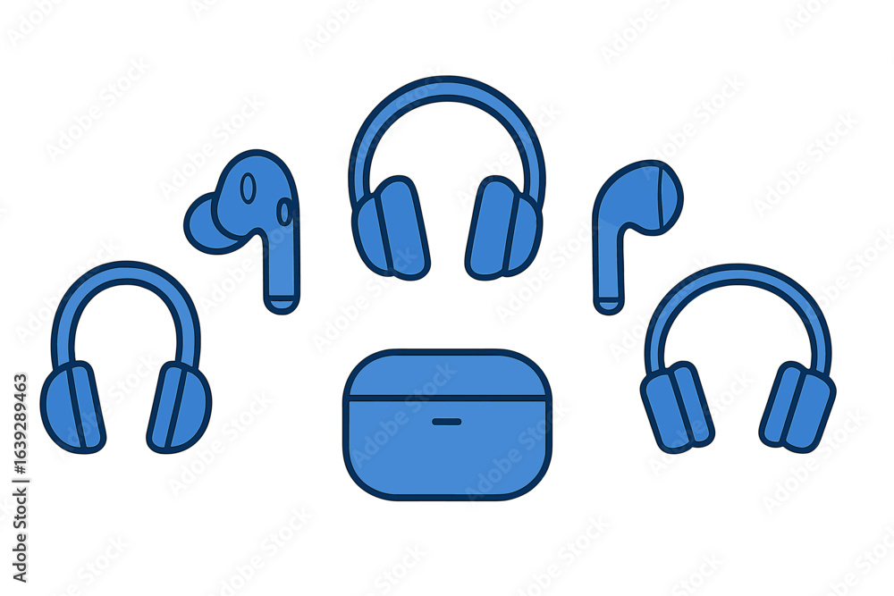 Aufkleber different types of audio devices arranged creatively on a light background showcasing modern design 