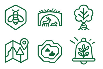 Icons representing nature conservation and ecological balance in a simple, green design ideal for environmental projects