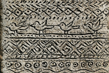 Ceramic tile with traditional scythian symbols, ancient European tribal art