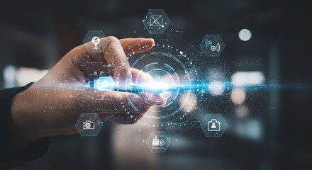 Digital Innovation with Hand and Holographic Icons