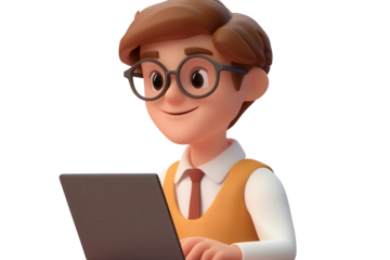 Young business man working diligently on laptop in modern office setting during daytime focusing on productivity and organization