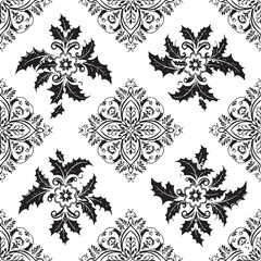 Fototapeta premium christmas, pattern, flower, vector, floral, design, seamless, vintage, illustration, ornament, decoration, art, wallpaper, nature, decor, texture, element, flowers, mandala, leaf, retro, ornate, lace,