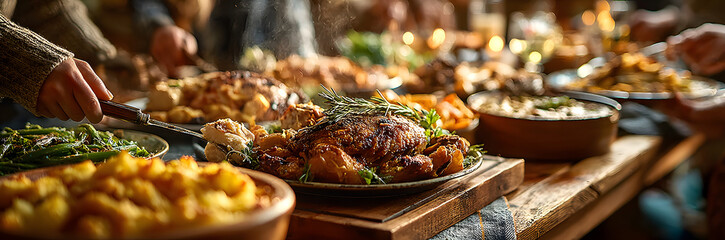 People serving themselves Thanksgiving dinner