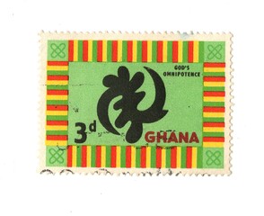 A vintage postage stamp from Ghana isolated on a white background.
