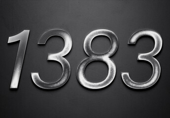 Chrome metal 3D number design of 1383 on grey background.