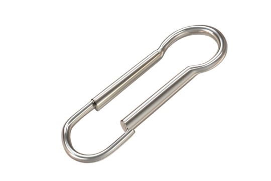 Shining paper clip casting a clean shadow on a transparent background showcasing its distinct shape and design