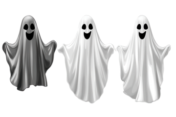 Halloween ghost element set featuring transparent designs for spooky decorations and festive activities during autumn celebrations