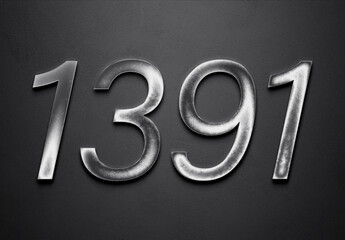 Chrome metal 3D number design of 1391 on grey background.