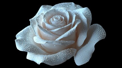 Elegant white rose macro covered with sparkling dew drops high resolution picture