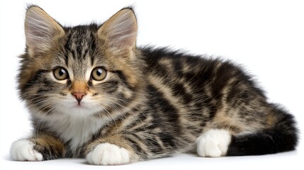 Fototapeta premium Sweet Kitten's Gaze: Captivating image of a kitten. With captivating eyes and an engaging gaze, this kitten embodies feline charm, perfect for evoking warmth and affection.