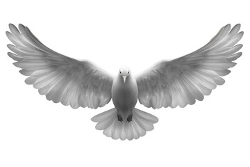 Fototapeta premium White dove soaring freely with outstretched wings against a dark background symbolizing peace and freedom in flight
