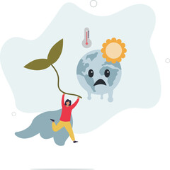 Climate crisis and global warming as planet challenge.Environmental danger with CO2 greenhouse gases pollution and raising temperature.human life.