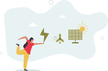 renewable energy sources and green electricity.flat vector illustration.Environmental,human life.