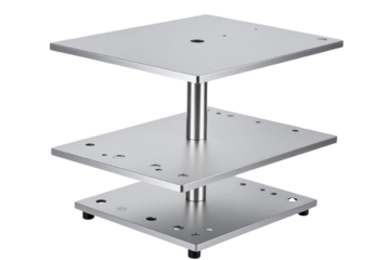 Modern Silver Stainless Steel Laptop Stand with Ventilation Holes, isolated on a transparent background