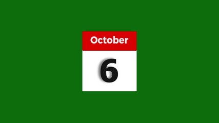 October month 6 date calendar icon animation. Digital October month calendar symbol background 4k animation.
